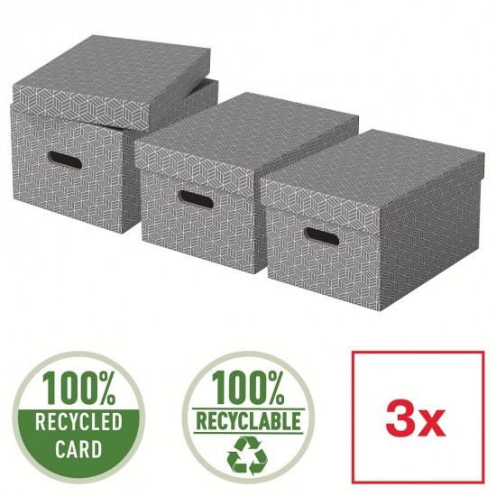 Cutie Depozitare Esselte Home Recycled, Carton, 36x26x20 Cm, Cu Capac, 3 Buc/set, Gri
