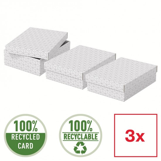 Cutie Depozitare Esselte Home Recycled, Carton, 36x26x10 Cm, Cu Capac, 3 Buc/set, Alb