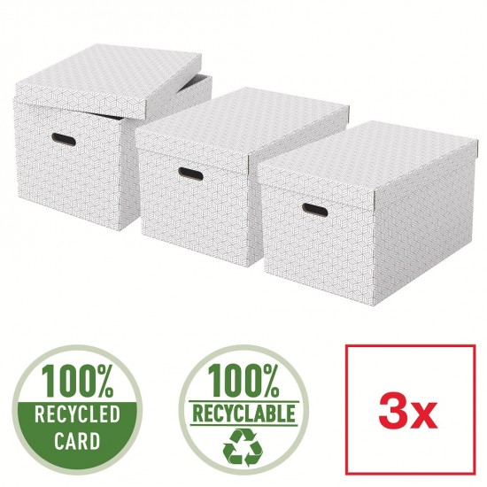 Cutie Depozitare Esselte Home Recycled, Carton, 51x35x30 Cm, Cu Capac, 3 Buc/set, Alb