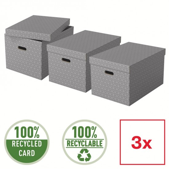 Cutie Depozitare Esselte Home Recycled, Carton, 51x35x30 Cm, Cu Capac, 3 Buc/set, Gri