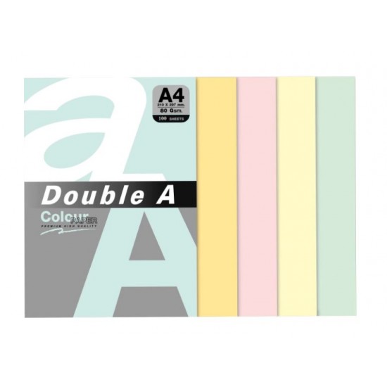 Hartie Color Pentru Copiator A4, 80g/mp, 500coli/top, Double A - 5 Culori Pastel Asortate