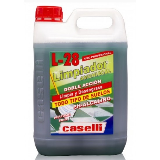 Detergent Caselli - L28, Pentru Degresare Si Spalare , Cu Amoniac, Pt. Pete, 5 Litri - Miros De Pin