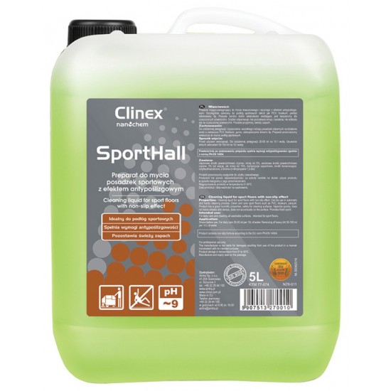 Clinex Sporthall, 5 Litri, Detergent Lichid, Pentru Curatare Pardoseli Sali De Sport, Anti-derapant