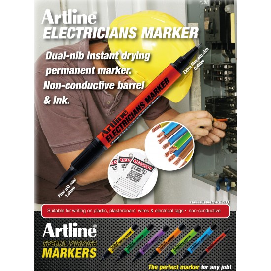 Marker Artline, Pentru Electricieni, Corp Plastic, 2 Capete, Varfuri Rotunde 0.4/1.0mm - Orange