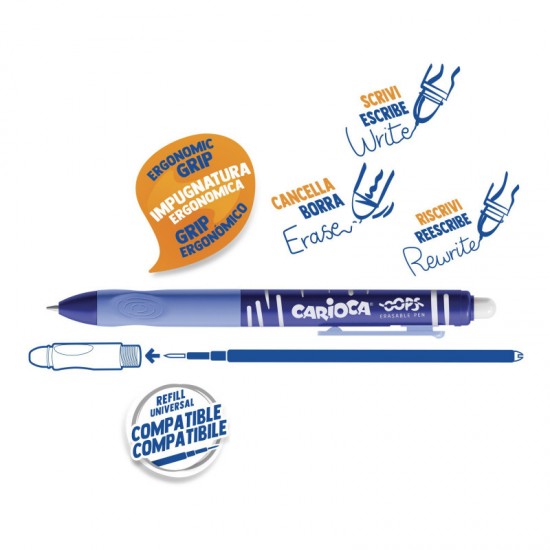 Pix Erasable, 0.7mm, Retractabil, Carioca Oops - Albastru