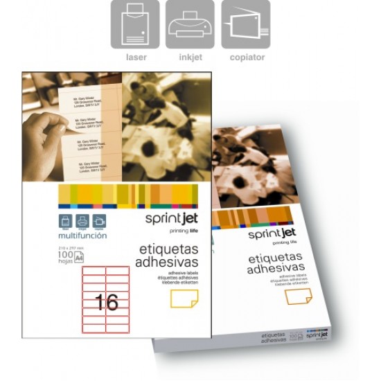 Etichete Autoadezive 18/a4, 63,5 X 46,6 Mm, 100 Coli/top, Sprintjet - Colturi Rotunjite - Albe