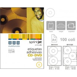 Etichete Autoadezive Pentru Cd-uri, 2/a4, (d114 Mm -outside, D41 Mm -inside) Sprintjet - Albe