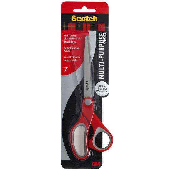 Foarfeca Ergonomica, 18cm, Cu Rubber Grip, 3m - Scotch Office - Rosu/gri