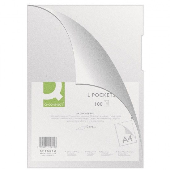 Folie Protectie "l" Pentru Documente A4, 80 Microni, 100 Buc/set, Q-connect - Cristal