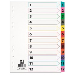 Index Carton Alb Mylar Numeric 1-12, Margine Pp Color, A4, 170g/mp, Q-connect