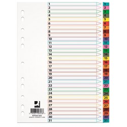 Index Carton Alb Mylar Numeric 1-31, Margine Pp Color, A4, 170g/mp, Q-connect