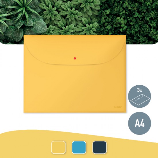 Mapa De Protectie Leitz Cosy, Pp, A4, Cu Capsa Si Buzunar Exterior, 50 Coli, 3 Buc/set, Galben Chihl