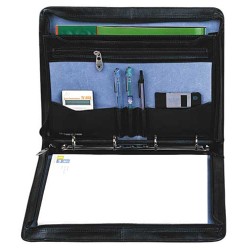 Mapa Conferinte A4, Cu Inele, Fermoar, Piele Neagra, Falcon