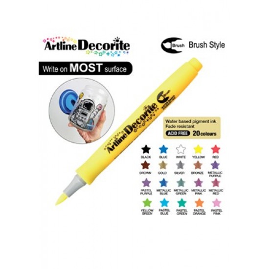 Marker Artline Decorite, Varf Flexibil (tip Pensula) - Galben