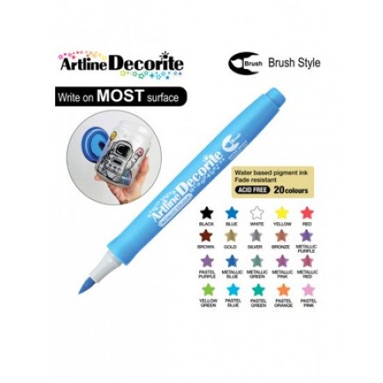 Marker Artline Decorite, Varf Flexibil (tip Pensula) - Albastru Metalizat