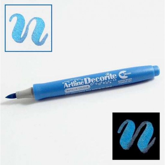Marker Artline Decorite, Varf Flexibil (tip Pensula) - Albastru Metalizat