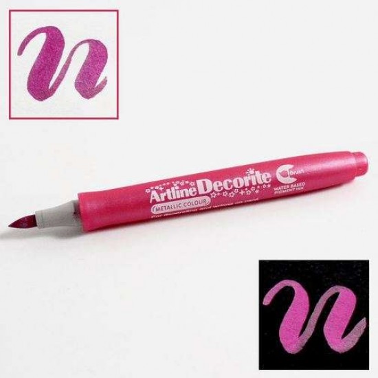 Marker Artline Decorite, Varf Flexibil (tip Pensula) - Roz Metalizat