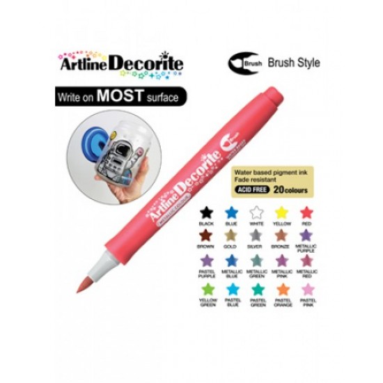 Marker Artline Decorite, Varf Flexibil (tip Pensula) - Rosu Metalizat