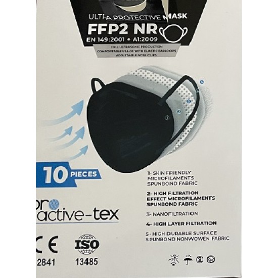 Masca Respiratorie Ffp2, Ambalata Individual, 10 Buc/cutie, Pro-active Tex - Neagra