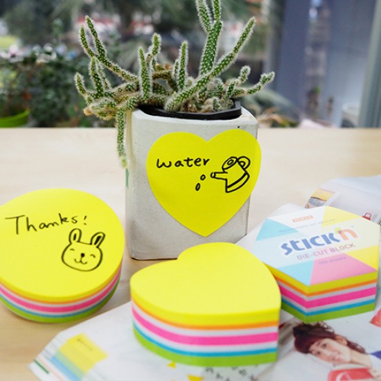 Notes Autoadeziv Die-cut - Inima, 64 X 67 Mm, 250 File, Stick"n - 5 Culori Fluorescente