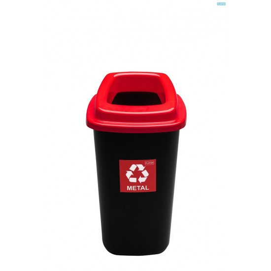 Cos Plastic Reciclare Selectiva, Capacitate 90l, Plafor Sort - Negru Cu Capac Rosu - Metal