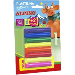 Plastilina Standard, 6 + 2 Neon X 12 Gr./blister, Alpino - 8 Culori Asortate