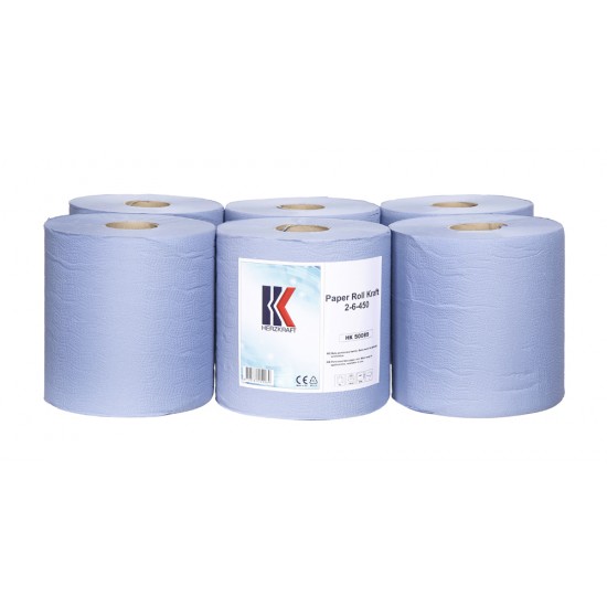 Rola Prosop Albastra Portionata, 2 Straturi, 20x36cm, 450 Portii, 6 Role/bax, Hertzkraft