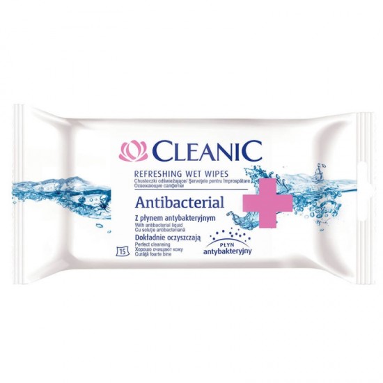 Servetele Umede Cleanic, Antibacteriale, Recomfortante, Ph Neutru, 15 Buc/pachet, Pt. Maini Si Corp