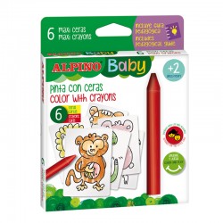 Creioane Cerate, 6 Culori/set, 6 Carduri Cu Animale, Pt. Colorat, Alpino Baby Creioane Cerate, 6 Culori/set, 6 Carduri Cu Animale, Pt. Colorat, Alpino Baby