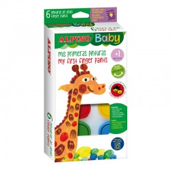 Kit Pictura Cu Mana, 6 X 40ml + Plansa De Desen Si Sablon, Alpino Baby