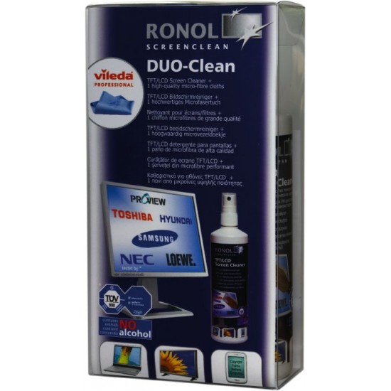 Set Curatare Monitoare Tft/lcd (spray 125ml + 1 Laveta Mikrofiber Vileda), Ronol "duo-clean"