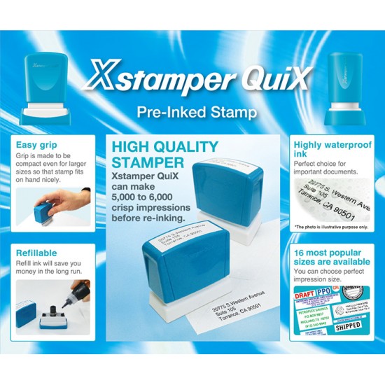Stampila Xstamper Quix - Q12, Dreptunghiulara, 24 X 49mm - Tus Albastru