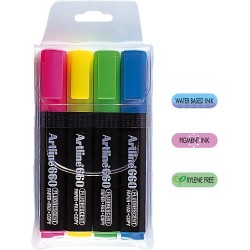 Textmarker Artline 660, Varf Tesit 1.0-4.0mm, 4 Culori/set - (ye,pk,gr,lbl)