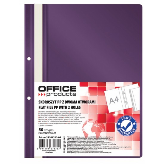 Dosar Plastic Pp Cu Sina, Cu Gauri, Grosime 100/170microni, 50 Buc/set, Office Products - Violet