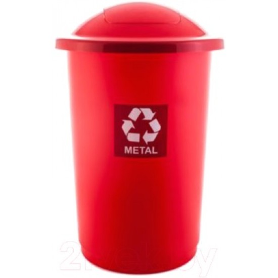 Cos Plastic Reciclare Selectiva, Capacitate 50l, Plafor Top - Rosu Cu Capac Rosu - Metal