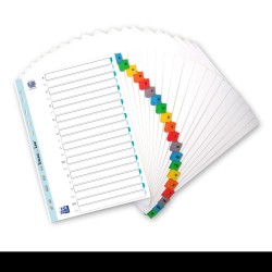 Index Carton Alfabetic Oxford A4 A-z, 20 File/set, 170g/mp, 11 Perforatii Pentru Indosariere, Include Cuprins, Culoare Alb Cu Margine Color