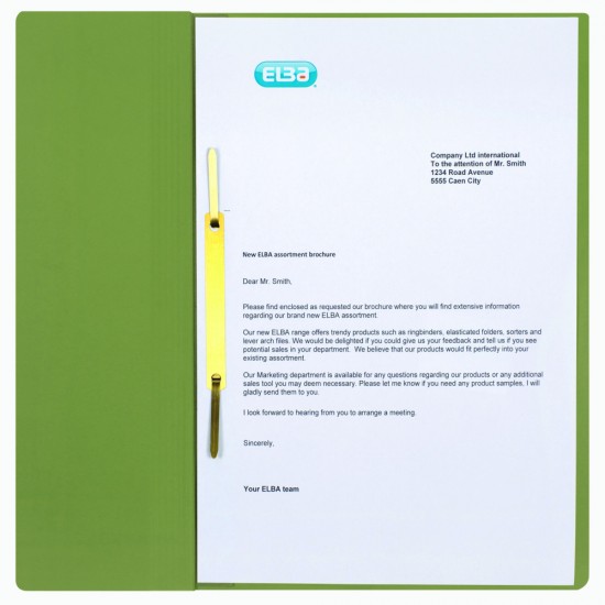 Dosar Cu Capse Elba Smart Eyelet A4 1/2, Carton Manila 250g/mp, Culoare Verde