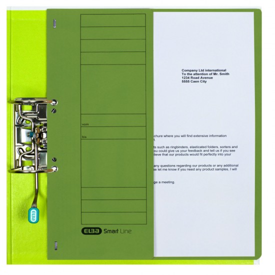 Dosar Cu Capse Elba Smart Eyelet A4 1/2, Carton Manila 250g/mp, Culoare Verde