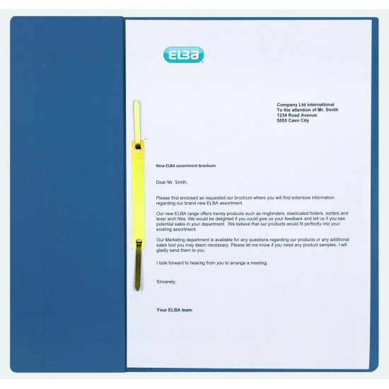 Dosar Incopciat Elba Smart A4 1/2, Carton Manila 250g/mp, Blue Angel, Capacitate 200 File, Culoare Albastru