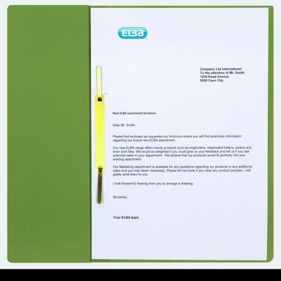 Dosar Incopciat Elba Smart A4 1/2, Carton Manila 250g/mp, Blue Angel, Capacitate 200 File, Culoare Verde