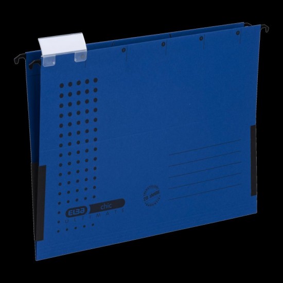 Dosar Suspendat Cu Burduf Elba Ultimate A4, Carton 240g/mp, Blue Angel, Capacitate 330 File, Porteticheta, Culoare Albastru Inchis