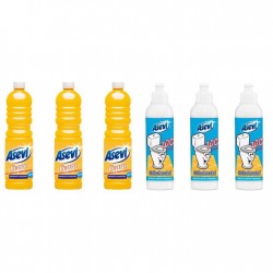 Pachet Promo: 3x Solutie Pardoseli Asevi 1l Ceara + 3x Asevi Odorizant Lichid 24h Wc Clasic 200ml