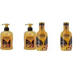 Pachet Promo: 2x Sapun Lichid Malizia Vanilie Si Argan 300 Ml + 2x Spumant De Baie Maliziacu Ulei De Argan Si Vanilie 1l
