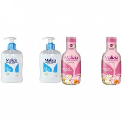 Pachet Promo: 2x Sapun Lichid Malizia Crema De Lapte 300 Ml + 2x Spumant De Baie Malizia Cu Fiori Di Lotto 1l