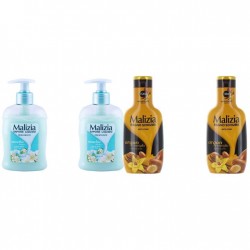 Pachet Promo: 2x Sapun Lichid Malizia  Muschio Bianco 300 Ml + 2x Spumant De Baie Malizia Argan Si Vanilie 1l