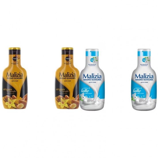 Pachet Promo: 2x Spumant De Baie Malizia Cu Ulei De Argan Si Vanilie + 2x Spumant De Baie Malizia Milk Cream 1l