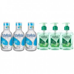 Pachet Promo: 3x Sapun Lichid Malizia Ceai Verde Si Menta 300 Ml + 3x Spumant De Baie Malizia Milk Cream 1l
