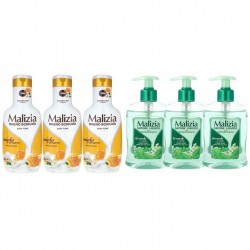 Pachet Promo: 3x Sapun Lichid Malizia Ceai Verde Si Menta 300 Ml + 3x Spumant De Baie Cu Miere Si Ghimbir 1l