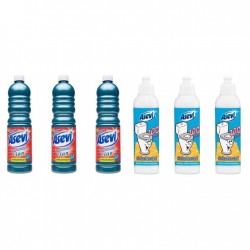 Pachet Promo: 3x Solutie Pardoseli Asevi 1l Cian + 3x Asevi Odorizant Lichid 24h Wc Clasic 200ml