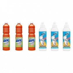 Pachet Promo: 3x Solutie Pardoseli Asevi 1l Portocala + 3x Asevi Odorizant Lichid 24h Wc Clasic, 200ml